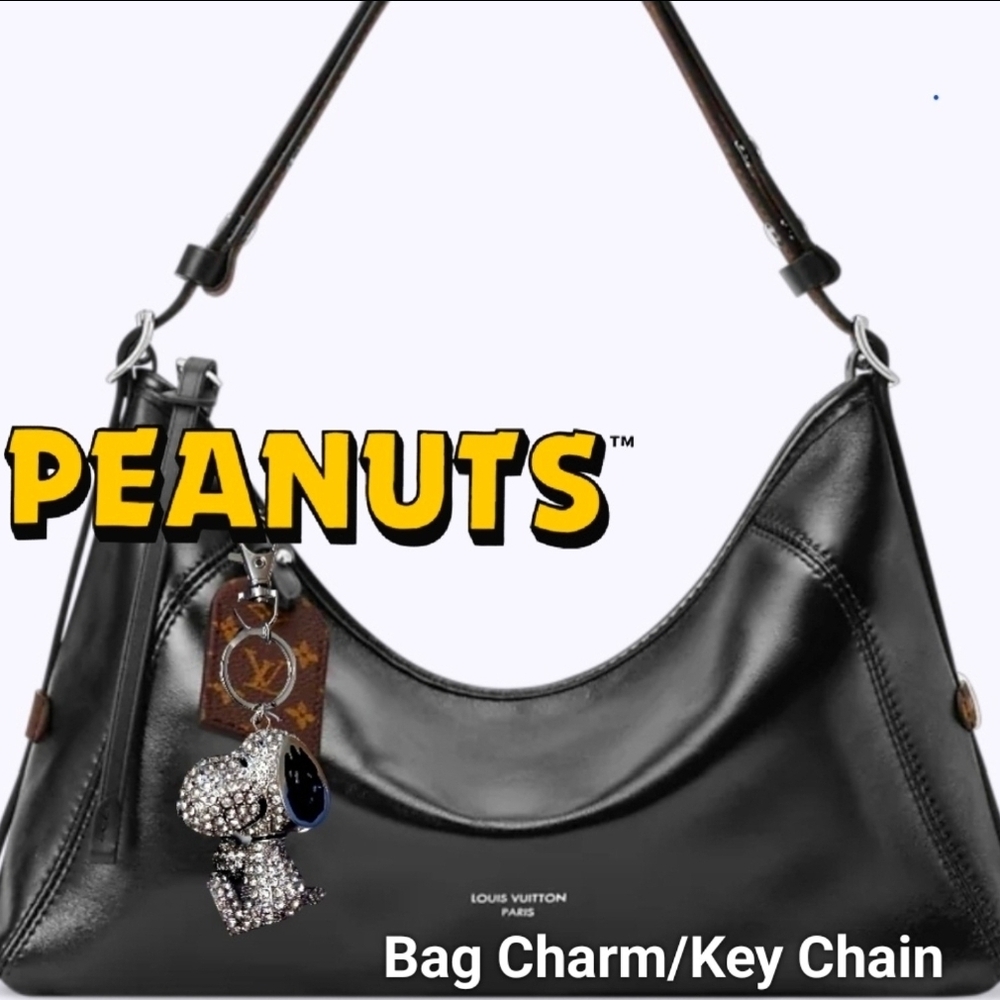 PEANUTS Bag Charm Keychain Keyring Pave 3D Snoopy w/ Embellished Crystals NWT